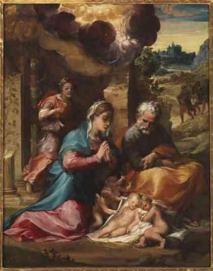 Michelangelo Anselmi, Adorazione del Bambino, olio su tavola, 60x49 cm