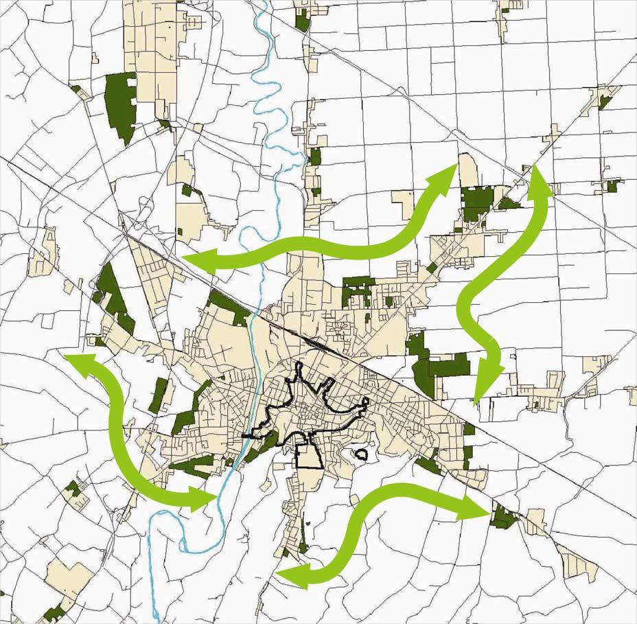 La citta da trasformare In un assetto storicamente diffuso si è teso: alla ridefinizione e accorpamento dei margini urbani alla creazione di corridoi verdi ecologici e reti ciclabili attorno alla