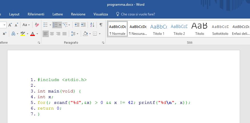 Fondamenti di Informatica Pagina di 7 febbraio 017 int main ( void ) { 4 // lettura lunghezza 5 int n; 6 scanf ("%d", &n); 7 8 // lettura stringa 9 char stringa [ n +1]; // attenzione al fine stringa