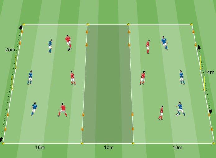 GENERALI ORGANIZZAZIONE DEL 3 CONTRO 3 Dimensione campo (larghezza x lunghezza) SINGOLO CAMPO 25x18 metri 8 Campi di gioco 48 giocatori Numero porte Dimensioni porte (larghezza) Numero giocatori 2 1