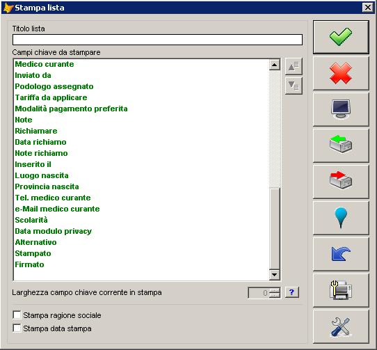 Lista registrazioni contabili Documento fiscale (ricevuta sanitaria e fattura) Lista fatture Registro fatture eventualmente con subtotali per paziente oppure per giorno (per il commercialista) Scheda