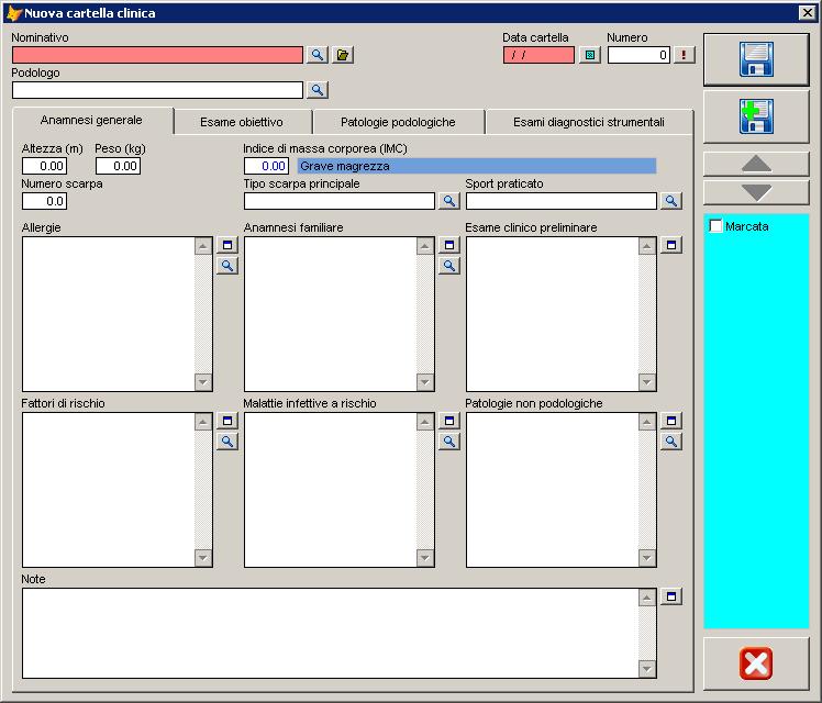 Una volta terminata l immissione dei dati anagrafici del paziente è possibile passare all inserimento dei dati di carattere clinico nella cartella
