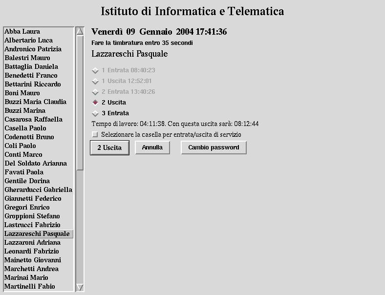 Nell'esempio in figura si vede che nel giorno 9 gennaio erano già state fatte tre timbrature. Naturalmente le timbrature già fatte non sono selezionabili.