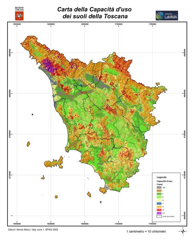 percentuale di superficie sul totale Principali valutazioni dei suoli Land Capability Classification (Klingebiel, 1961 modif.