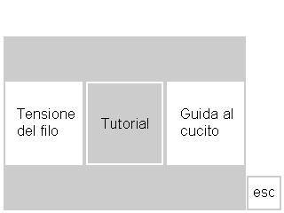 Pulsante esterno «Tutorial» premere il pulsante esterno «Tutorial» Menu sul display appare il sommario (menu) Tensione del filo Tutorial Guida al cucito premere il riquadro «Tutorial»