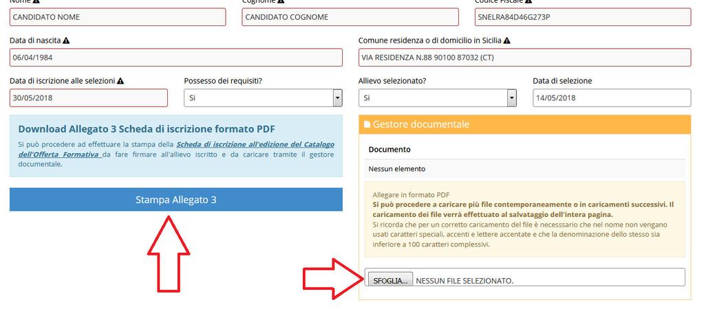 Si procede cliccando nuovamente su Salva (saltando questo passaggio il file non verrà salvato a sistema). Si può procedere a questo punto con la verifica dell iscrizione.