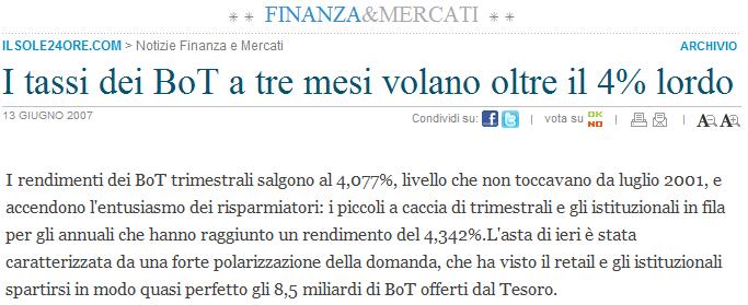 ANNO 2007 4,0% al lordo dell inflazione e