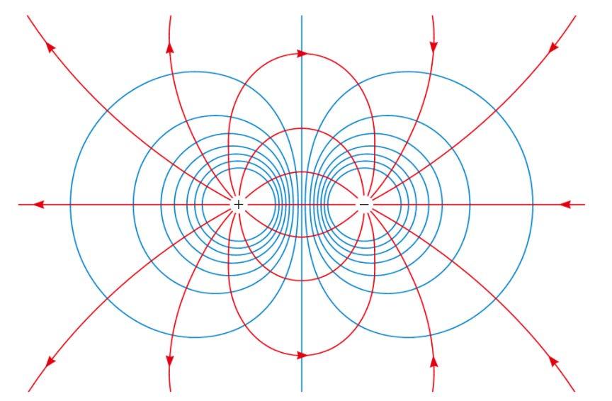 Linee di forza del campo elettrico attorno a un dipolo elettrico