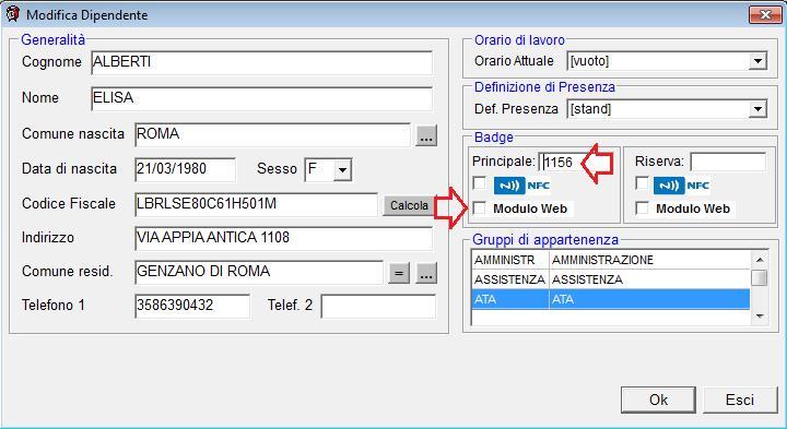 Associazione badge-dipendente Per iniziare l assegnazione, basta recarsi in Anagrafe Dipendenti e fare doppio click sulla lista sul dipendente: 1. Immettere manualmente il NUMERO TESSERA.