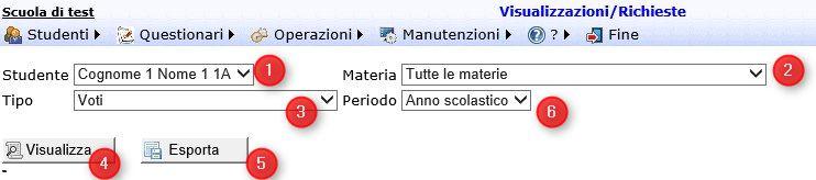 Visualizzazioni/Richieste: utilizzo In Visualizzazioni/richieste bisogna prima scegliere lo Studente (1), poi la Materia (2), il Tipo (3) e infine bisogna premere visualizza (4). N.B.