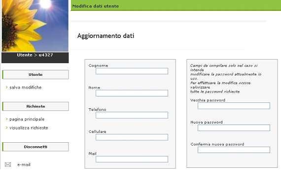 10 Dati Utente Per accedere alla sezione dalla Pagina Principale selezionare la voce username posta accanto alla voce utente In questa