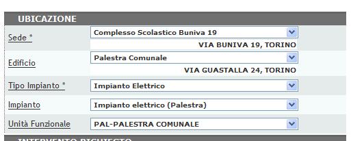 5 Inserimento nuova richiesta 5.1 Sezione Ubicazione La prima casella: sede è già selezionata oppure nel caso di sedi con succursali è possibile selezionare la sede opportuna.