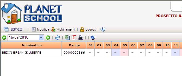 - visualizzare nuovamente la pagina (simbolo con doppia freccia) - esportare i dati in un foglio excel (simbolo excel) - visualizzare i dati in formato pdf (simbolo pdf) - stampare i dati (simbolo