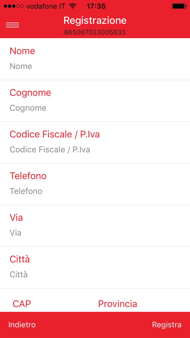 dati per l'accesso all'app (e-mail e password) dati della barca (nome e caratteristiche) dati dell'armatore per la gestione dell'abbonamento Il tipo serbatoio potrà essere deciso in seguito per ora