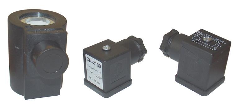 Bobine e connettori per elettrovalvole EVAP-1-3-6/NA (P. max 1-3 - 6 bar) Coils and connectors for EVAP-1-3-6/NA solenoid valve (P.