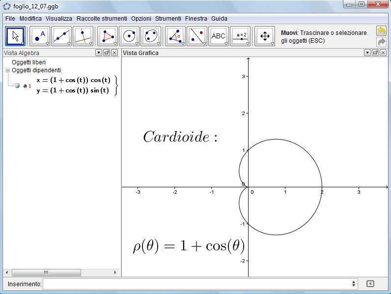 5 si ha Da cui l = 2π Figura 2. ρ = (1 + cos θ), θ 2π π ( 2(1 + cos(θ)) dθ = 2 t 2) cos dt = 8 π 2 cos(s)ds = 8 Vedi anche http://www.mathcurve.com/courbes2d/cardioid/cardioid.shtml. 12.8. Esercizio.