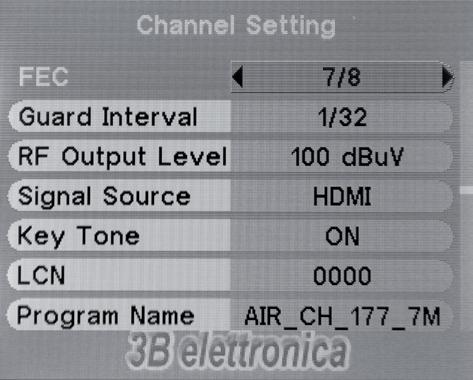 English 3. THE MENU OSD INSTRUCTION Modulator will initialize to the main interface after power on, and press OK into the main menu. OSD Language: press AB key to change language.