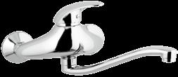 Single-lever wall mounted sink mixer, with movable spout.