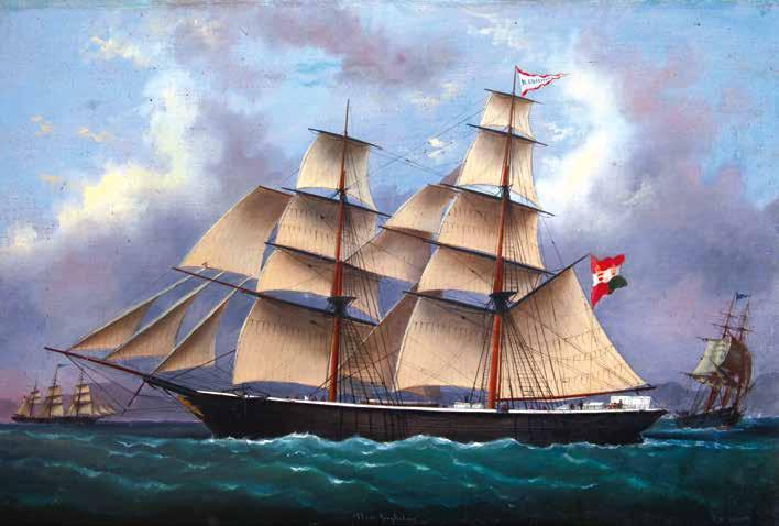 Nad krmenim jarbolom vihori se zastava s imenom jedrenjaka, a nad sošnikom austro-ugarski državni stijeg. Na palubi broda uočavamo deset članova posade, od kojih je jedan za kormilom.