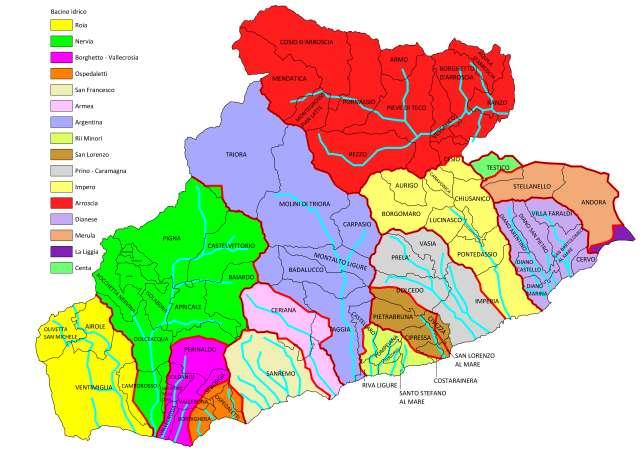 Fig. 2.1.2: principali fiumi e torrenti - suddivisione per Bacino idrico Per quanto attiene all aspetto economico la provincia di Imperia può essere definita un territorio fortemente terziarizzato.