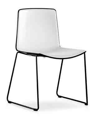 Tweet chair and armchair with steel rod frame Ø 11 mm are stackable.