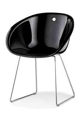 Gliss chair, black full colour polycarbonate shell and chromed steel rod frame. Policarbonato Gliss 149 BI SA Art. 920 Art.
