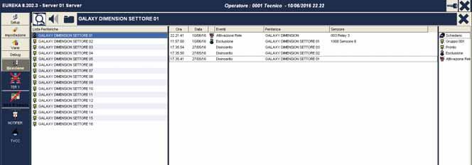 I diversi filtri disponibili, per gruppo di settori, per singola centrale o partizione per tipo di evento, consentono di gestire facilmente anche impianti in cui le periferiche da gestire sono molto