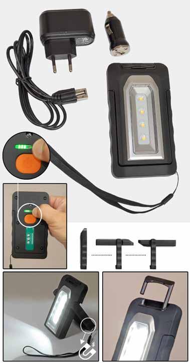 Lampada portatile ricaricabile a 4 SMD LED Lampade da officina e avvolgitori elettrici Lampada dotata di 4 potenti led in grado di erogare 220lm Pieghevole a 180 per una maggior manovrabilità Base