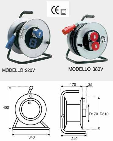 Avvolgitori manuali cavo elettrico Avvolgitori manuali di cavo elettrico costruiti in conformita alle norme IEC 1242, marchiati CE Cavo marchiato IMQ e spine-prese a norma.