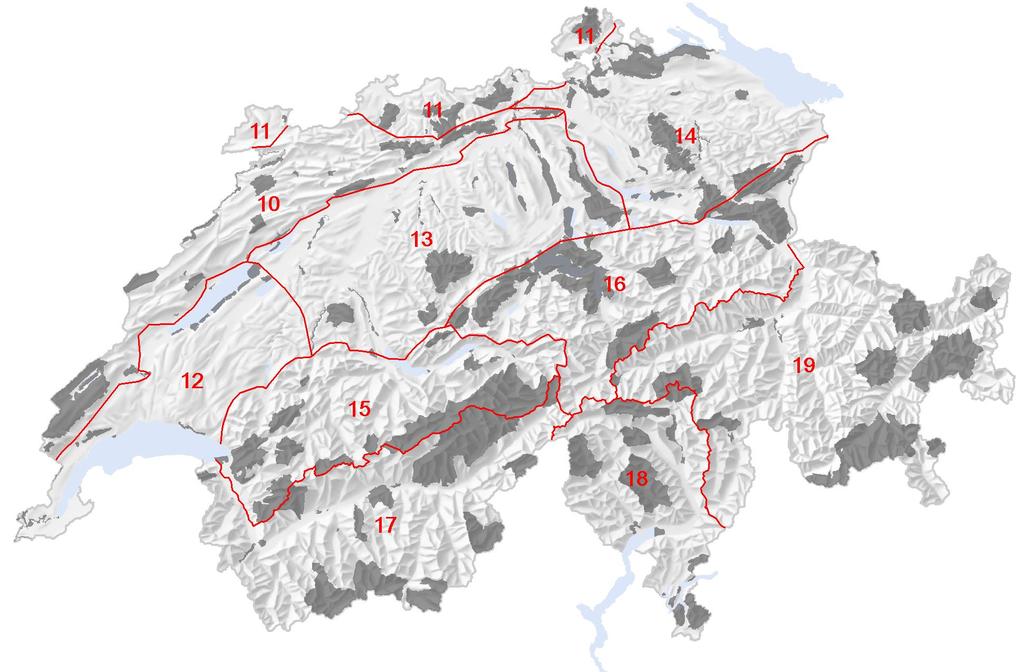 Ripartizione regionale 10 Giura piegato 15 Versante nord-occidentale delle Alpi 11 Giura tabulare e piede nord del Giura 16 Regioni centrali e orientali