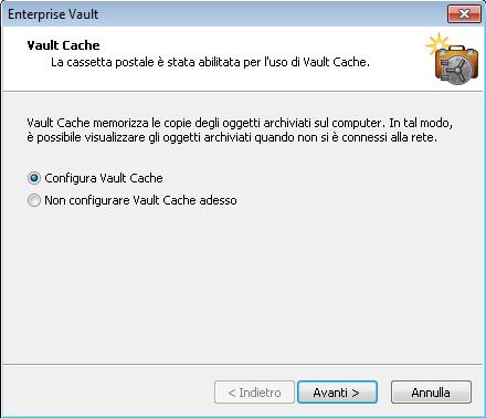 Impostazione di Enterprise Vault Impostazione di Vault Cache e di Virtual Vault 16 È necessario eseguire la procedura guidata soltanto una volta.