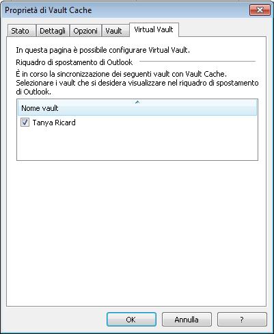 Impostazione di Enterprise Vault Disattivazione della funzione Archiviazione automatica di Outlook 18 3 Nella scheda Virtual Vault, selezionare o deselezionare il nome del vault in uso per