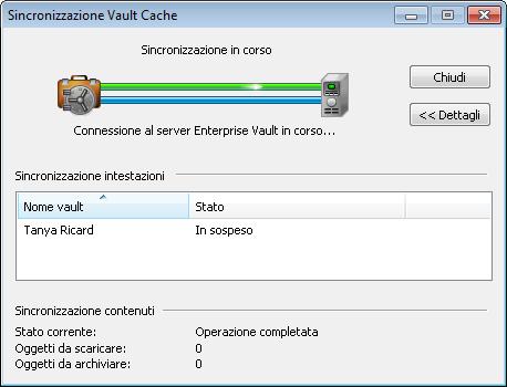 Gestione dell archiviazione con Enterprise Vault Sincronizzazione del Vault Cache 41 Sincronizzare il Vault Cache con i vault aggiuntivi per cui si dispone dell'accesso.