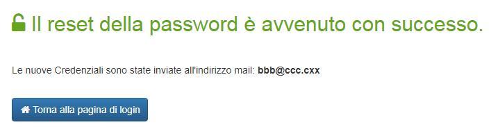 Figura 14: videata di conferma di avvenuta rigenerazione (reset) della password Figura 15: mail contenente la nuova password Se la Email usata come Username o la Partita Iva (o entrambe) non