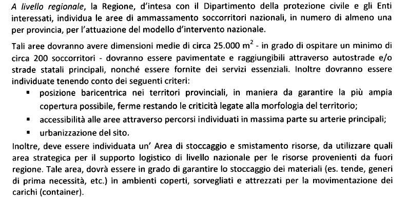 Aree di emergenza - 2 Indicazioni operative inerenti: «La determinazione dei criteri generali