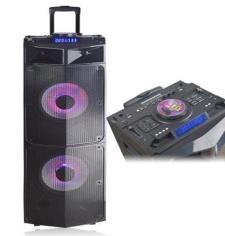 Effetto DJ, Mixer, Bluetooth, Dual USB, effetti luminosi, RGB Party light, FM, Karaoke Guitar. 250 watt RMS.