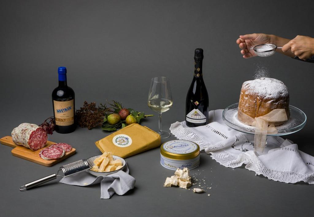 Nostrana 1. Offella di Verona 900g 2. Vino Cabernet Franc Nostran di Vignalta 75cl 3. Torrone mandorlato in latta 200g Cologna Veneta 4. Vino Spumante DOCG Moscato giallo 100% 75cl Maeli 5.