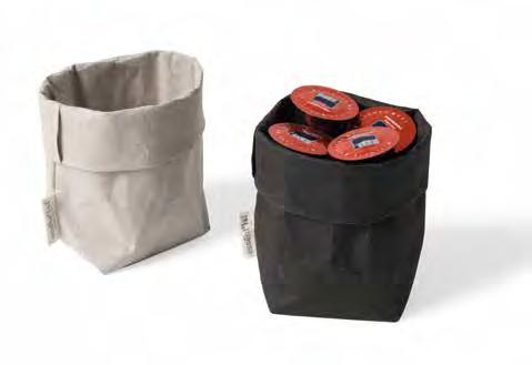 Coffee capsules holder Remote control holder Materials: cellulose fiber Colours: 1) soft white 2) grey 3) light brown 4) soft black 3,54" x 3,34" x 10,03" serigraphy printing Details: washable at 30