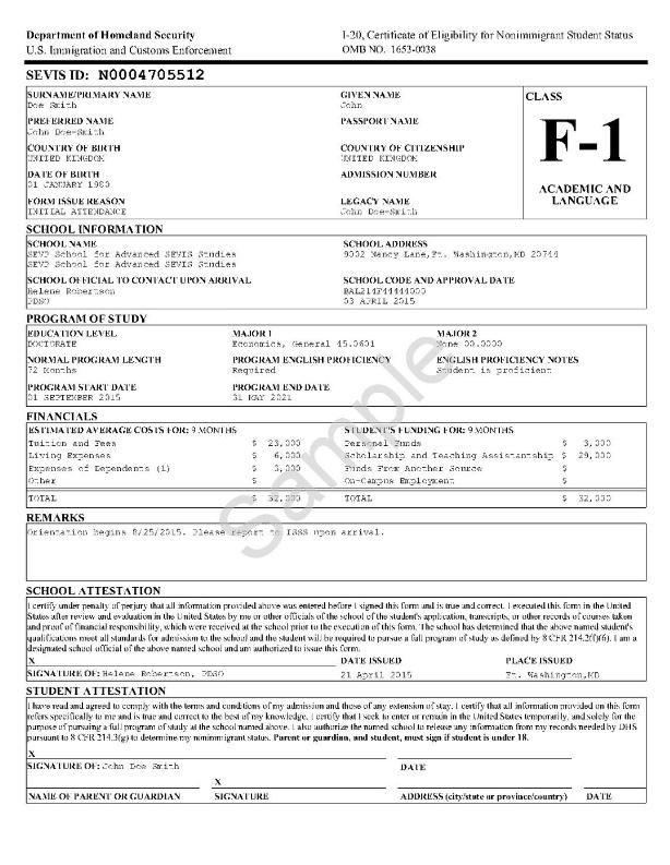 Modulo I-20 per studenti Studi accademici e corsi di lingua Da presentare al colloquio con il funzionario consolare, ed all ingresso negli USA insieme al