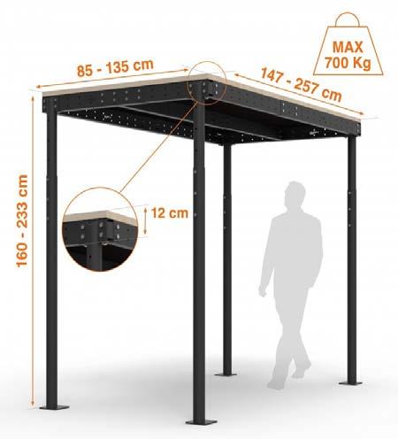 GARANZIA SOPPALCHI TELESCOPICI TS4 e TS5 Regolabile da 1,25 a 4 m² CATEGORIA SMALL - TS4 e TS5 Soppalchi fai da te adatto a vari tipi di utilizzo in casa, box, ufficio.