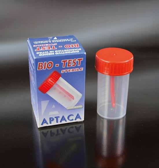 BIO - TEST Specimen containers with screw cap and spoon, self-adhesive label, sterile individually wrapped and individually cased. Vol. 60 ml. Material: polypropylene.