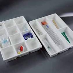 In PVC, they are very useful in the laboratory for storing small objects comfortably. Central compartment of five cavities tray can be used as well for serological pipettes.