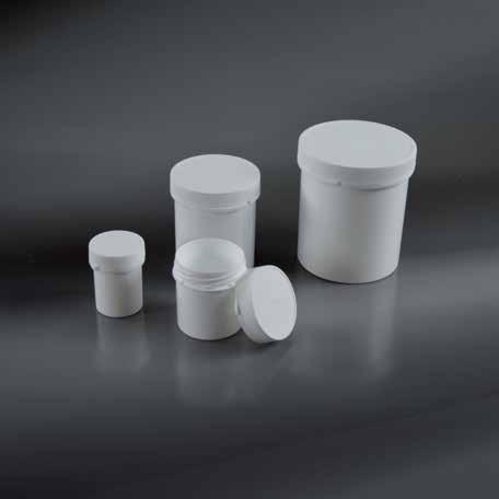 NARROW NECK BOTTLES WITH TAMPER-EVIDENT CAP BOTTIGLIE CON TAPPO A SIGILLO High density polyethylene (HDPE) bottles with white tear-seal screw cap opening.