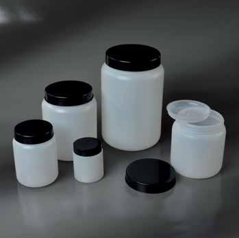 CYLINDRICAL JARS WITH CAP In high density polyethylene (HDPE) with screw cap and inner cap. With wide mouth, particularly suitable for creams, semi-solid substances, crystals, granulates and powders.