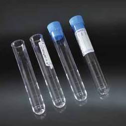 Polystyrene test tubes, graduated, with rim. TEST TUBES WITH PRESSURE CAP PROVETTE CON TAPPO A PRESSIONE 10 ML CYLINDRICAL TEST TUBES PROVETTE CILINDRICHE DA 10 ML In polistirolo, graduate, con bordo.