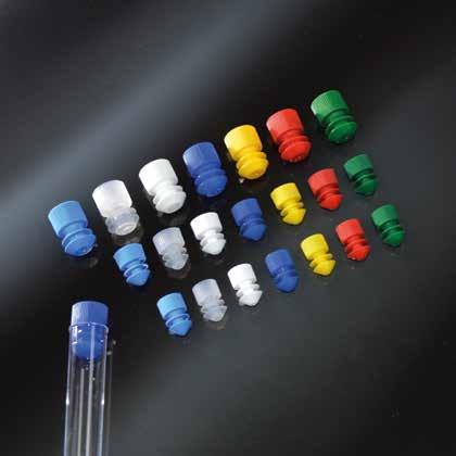 STOPPERS FOR TEST TUBES TAPPI PER PROVETTE STOPPERS WITH TONGUES TAPPI ALETTATI Available in light-blue, neutral (01), white (02), blue (03), yellow (04), red (05) and green (06)