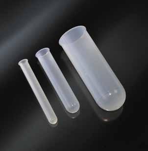 CYLINDRICAL TEST TUBES PROVETTE CILINDRICHE IN POLIPROPILENE Opaque, non graduated, with rim, autoclavable, resistant to acids, to concentrated solvents and to temperatures up to +121 C.