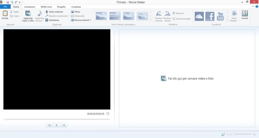 WINDOWS LIVE MOVIE MAKER SCHERMATA INIZIALE Windows Live Movie Maker è un ottimo software per la creazione di filmati che possono essere realizzati assemblando sia file video che file immagini.