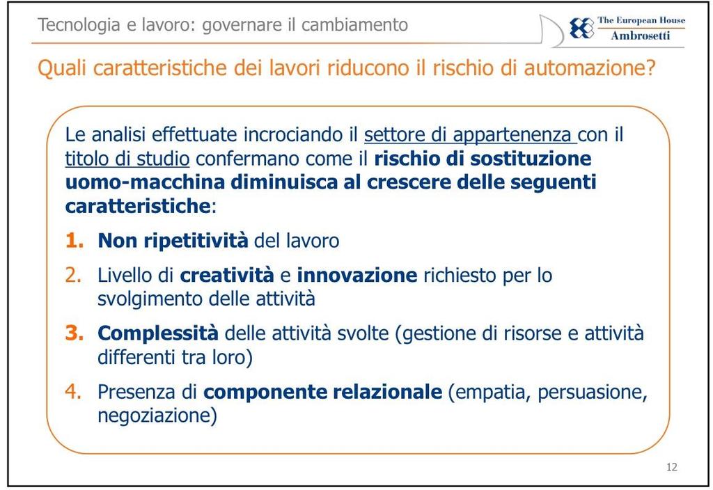 Lavori ripetitivi Scarsa creatività