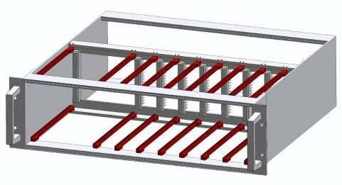 3. Utilizzando i moduli assemblati precedentemente (Ethernet e RX+IF) come riferimenti, fissare 9 connettori femmina C96/WW13 (cod.